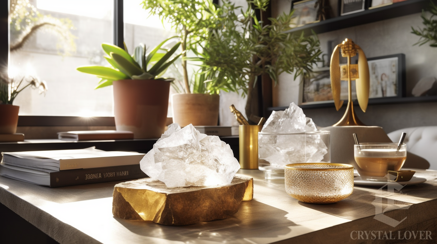 Golden-white crystal decor piece styled in a modern interior